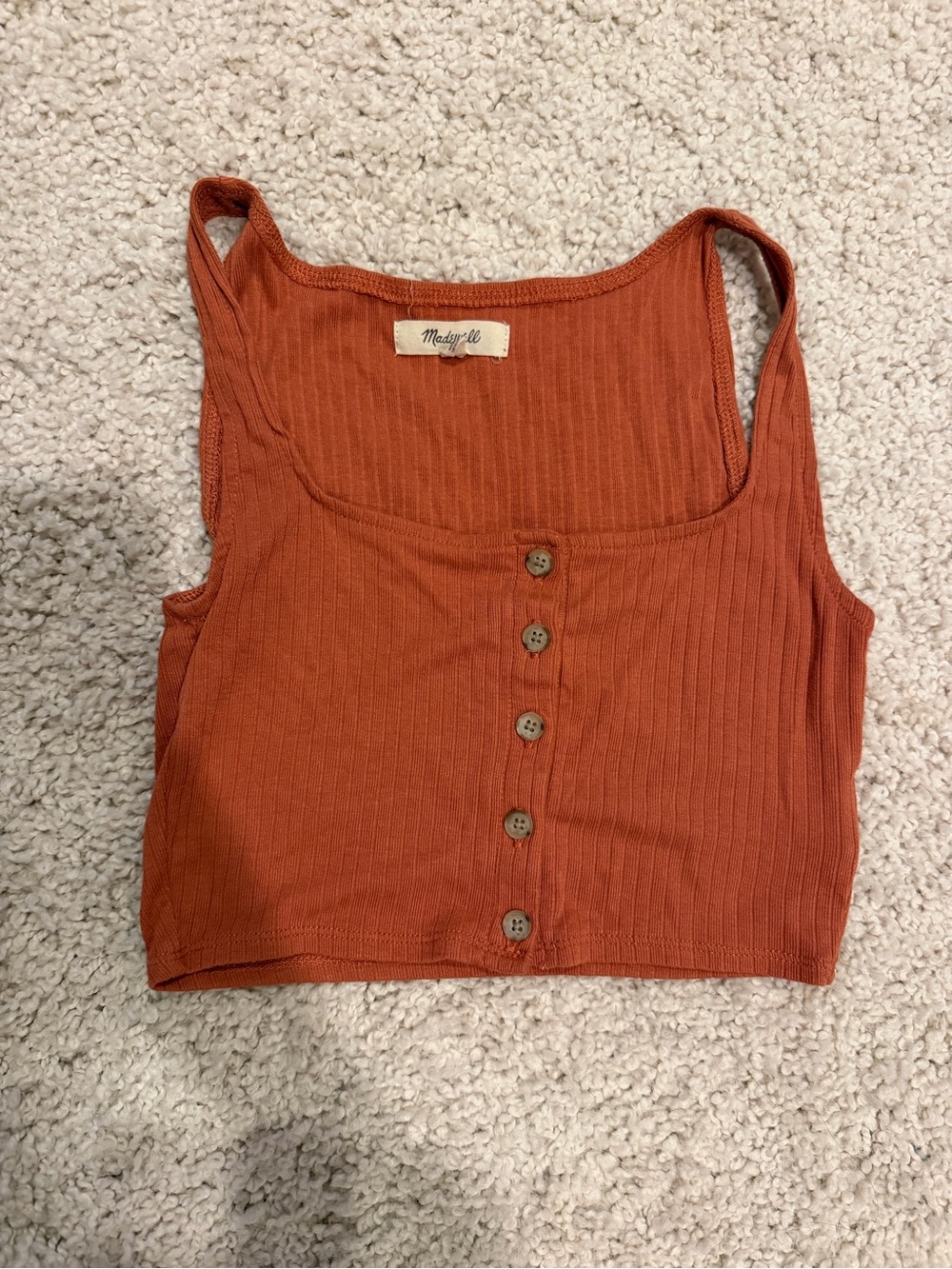 Madewell Rust Orange Ribbed Button-Front Crop Tank